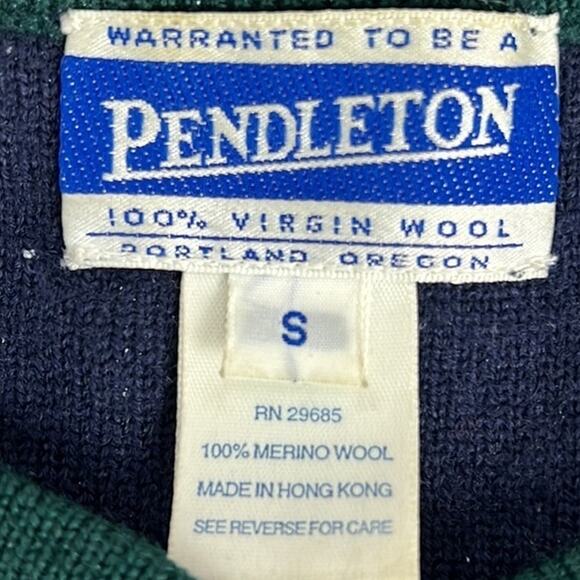 Vintage Pendleton Wool Cardigan Navy Blue Green trim Gold Buttons Size S Classic - Picture 8 of 10